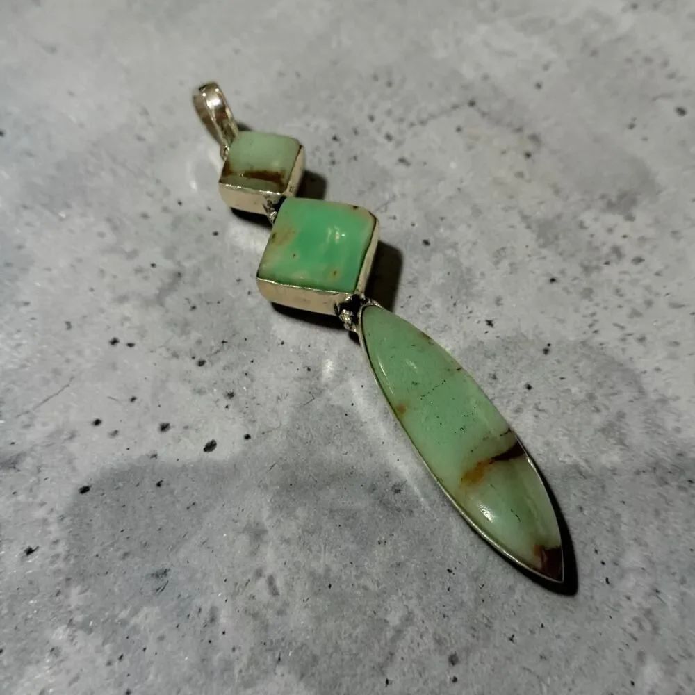 Chrysoprase Geometric Pendant 925 Silver Overlay